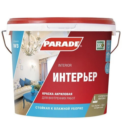 Краска Parade W3 Гладкая, Акриловая, Матовое покрытие, белый - купить в ...