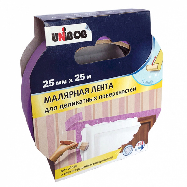Малярная лента Unibob 18125 25 мм 25 м, 1 шт - купить с доставкой по ...