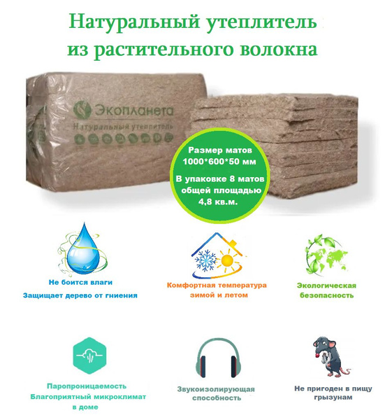 Льняной утеплитель Экопланета 50 мм - купить с доставкой по выгодным ...