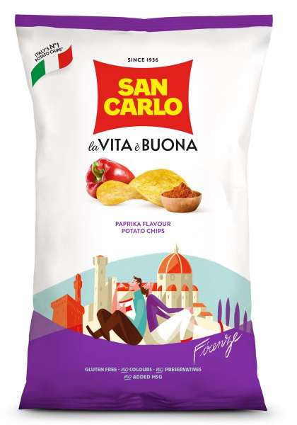 Чипсы картофельные San Carlo Piu Gusto со вкусом паприки 150 г, 4 штуки ...