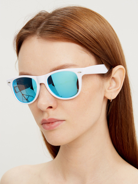 White wayfarer blue mirror/ Очки солнцезащитные белые женские, мужские ...