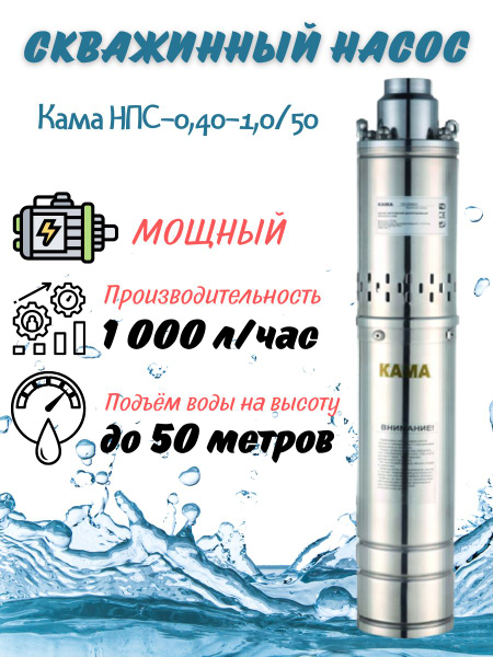 Скважинный насос погружной винтовой Кама НПС-0,40-1,0/50 /для скважин ...