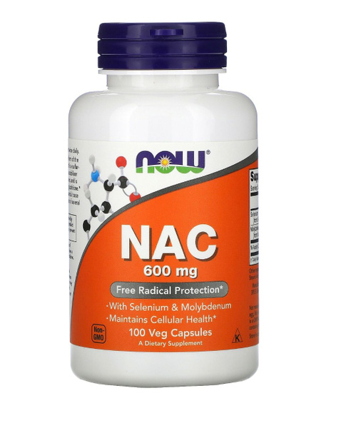 Now Foods, NAC (N-ацетилцистеин), 600 мг, 100 растительных капсул ...