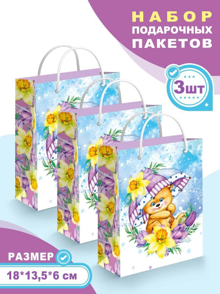 Набор бумажных подарочных пакетов для упаковки праздничного подарка на ...