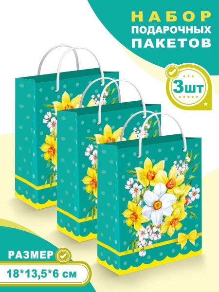 Набор бумажных подарочных пакетов для упаковки праздничного подарка ...