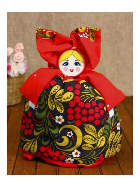 Текстильная кукла-грелка на самовар, чайник "Барыня маленькая", красно ...