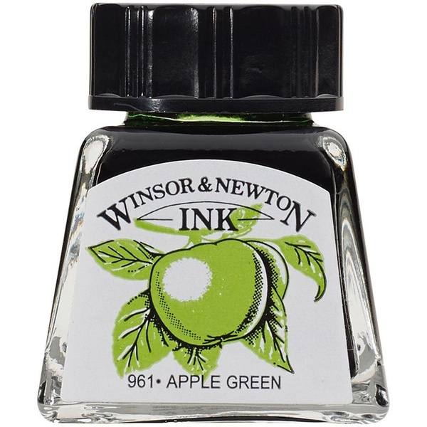 Тушь для рисования Winsor&Newton зеленое яблоко, стеклянный флакон, 14 ...