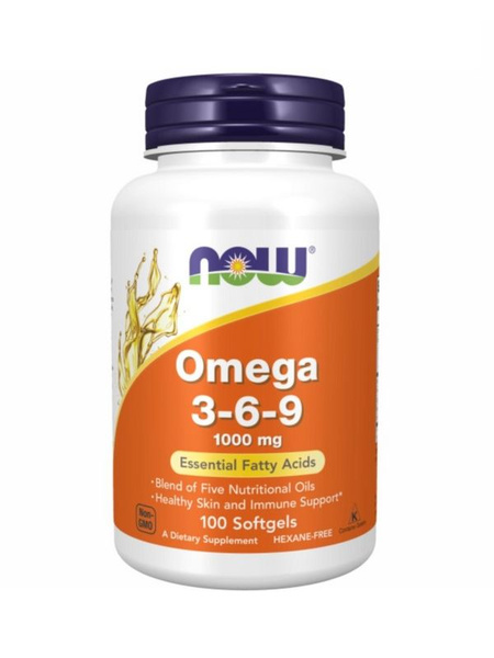 NOW Omega 3, Жирные кислоты, Омега 3-6-9 1000мг 100 мягких капсул ...