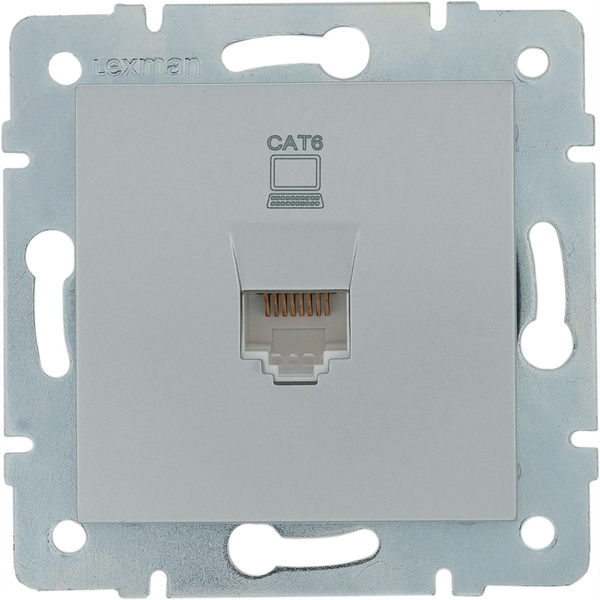 Розетка компьютерная встраиваемая Виктория RJ45, цвет матовое серебро ...