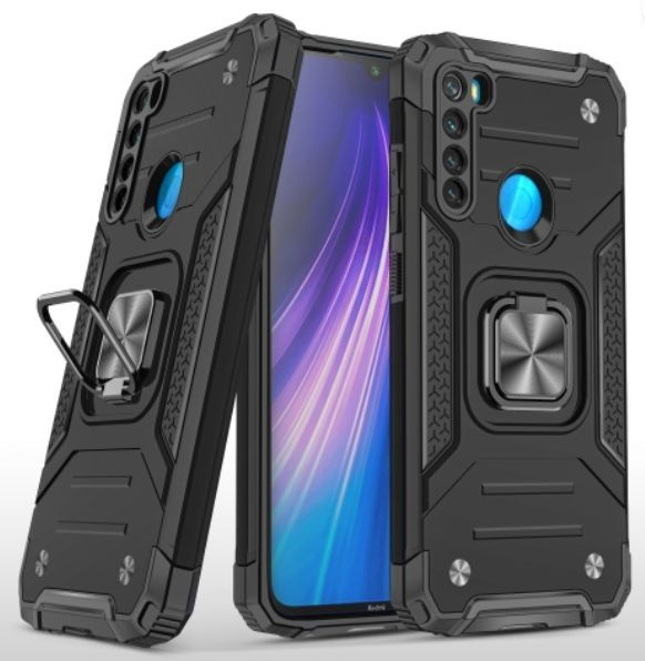 Противоударный чехол для Samsung Galaxy A21 черный с пластиной для ...