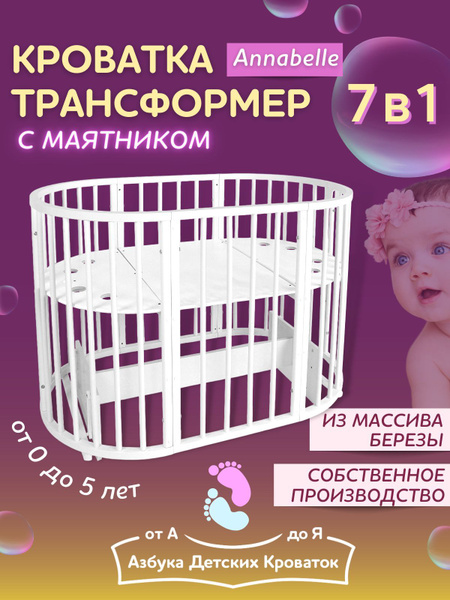 Азбука Кроваток, Кровать детская для новорожденных с маятником Annabell ...