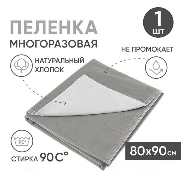 Многоразовая впитывающая пеленка BESIDE волны, 80x90 см, хлопок ...