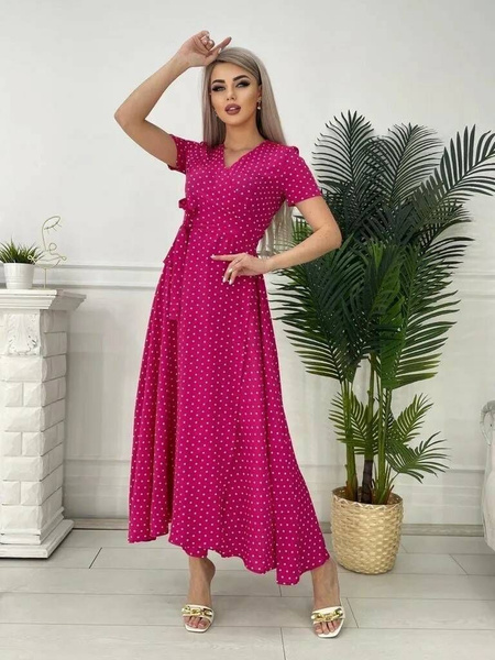 Женское платье с запахом в мелкий горошек, модное, универсальное платье ...