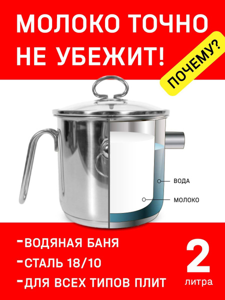 Молоковарка 15см/2л из нержавеющей стали TIMA с крышкой - купить с ...