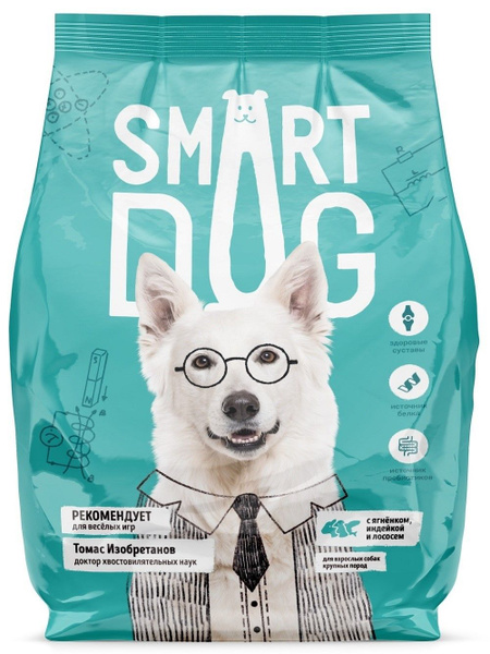 Корм Smart Dog для взрослых собак крупных пород с ягнёнком, лососем ...