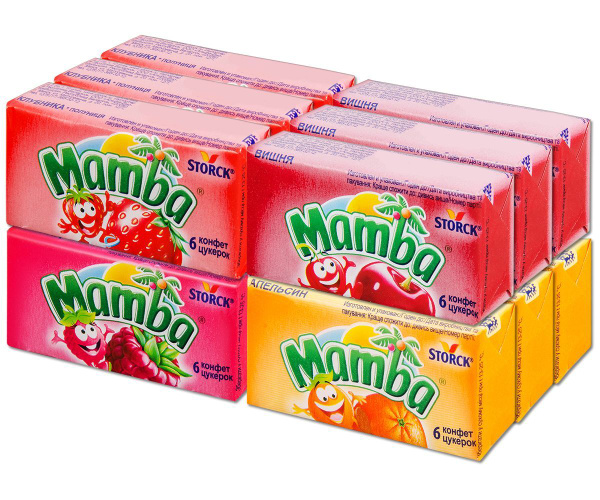 Жевательная конфета Mamba Ассорти, 4 вкуса, 12 шт. - купить с доставкой ...