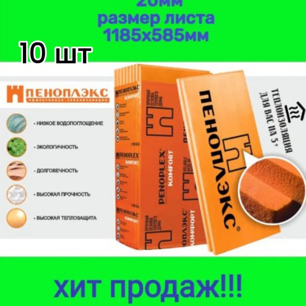 Утеплитель Пеноплэкс Комфорт 20 мм высокоэффективный экструдированный ...