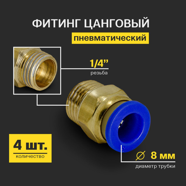 Фитинг пневматический, быстросъемный цанговый прямой (наружная резьба ...
