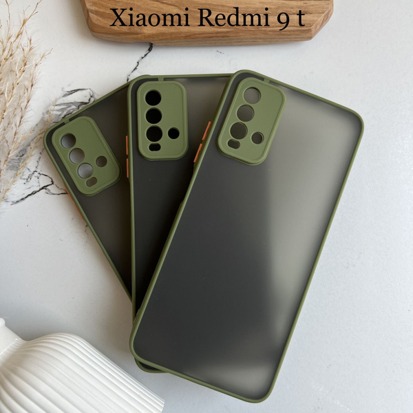 Чехол на Xiaomi Redmi 9T (редми 9Т), хаки, прозрачный, защита камеры ...