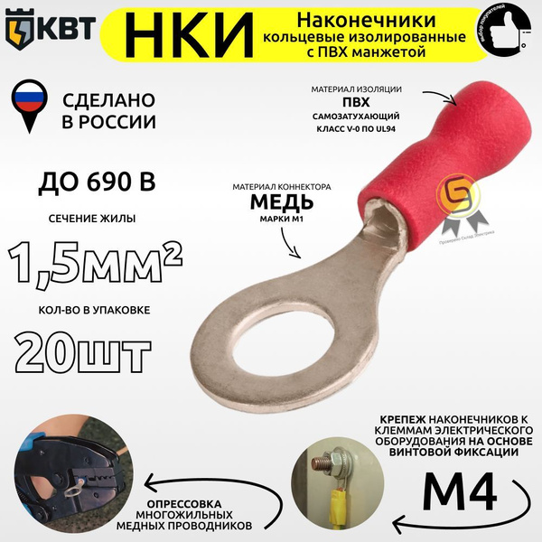 Наконечник кольцевой изолированный НКИ 1,5-4 (комплект из 20шт ...
