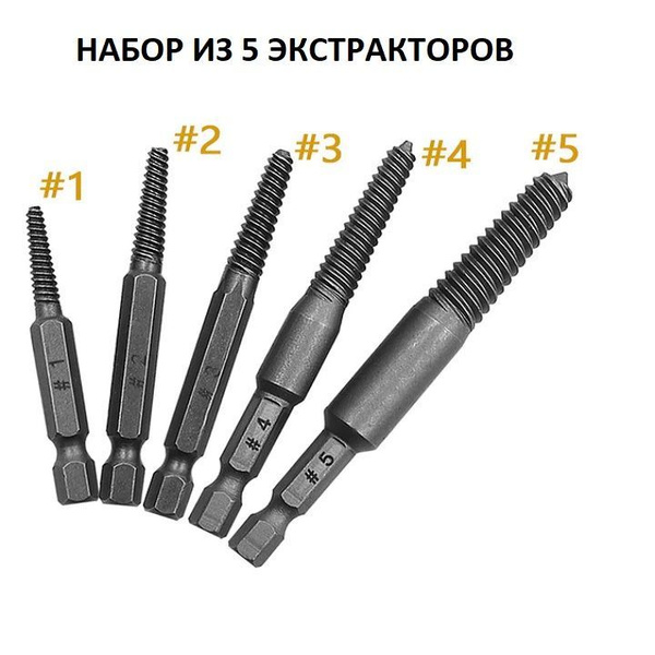 Набор экстракторов для выкручивания обломанных болтов 5шт - купить с ...
