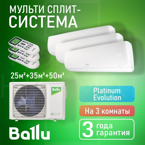Инверторная мульти сплит-система Ballu Platinum на 3 комнаты (25 м2 ...