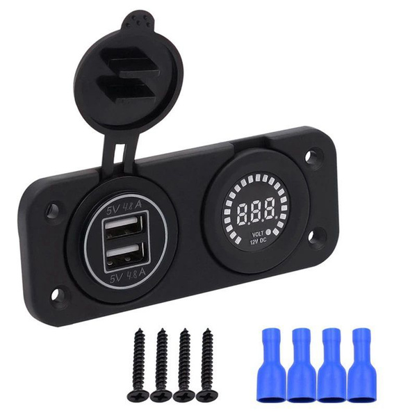 Разъем USB в авто врезной двойной 5V 4.8A / Розетка в машину, вольтметр ...