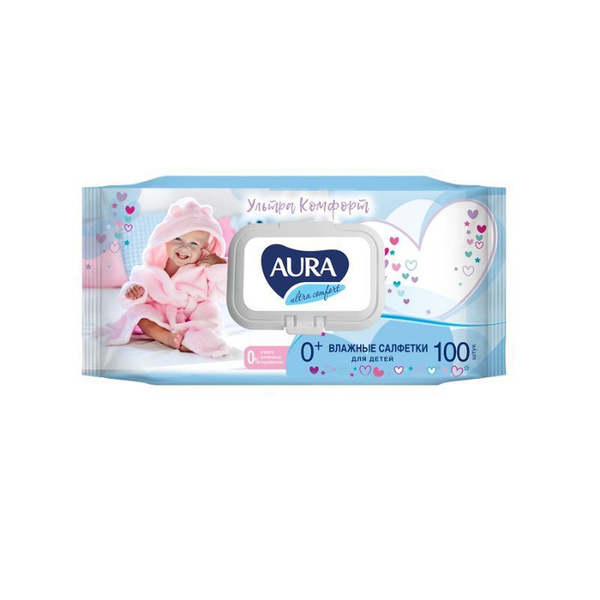 Влажные салфетки Aura Ultra Comfort, детские, в индивидуальной упаковке ...