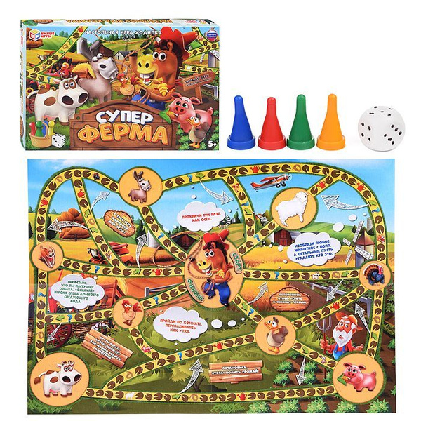 Настольная игра-ходилка Умка "Суперферма", 4 фишки, кубик - купить с ...