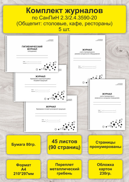 Комплект журналов по СанПиН 2.3/2.4.3590-20 (Общепит: столовые, кафе ...