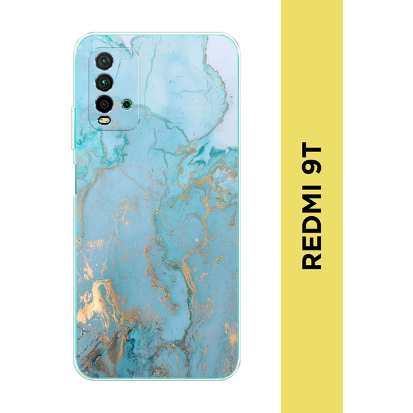 Силиконовый чехол на Xiaomi Redmi 9T / Редми 9Т "Голубой мрамор рисунок ...