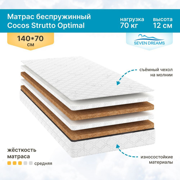 Матрас в кроватку Seven dreams Cocos Strutto_белый_белый, Беспружинный ...