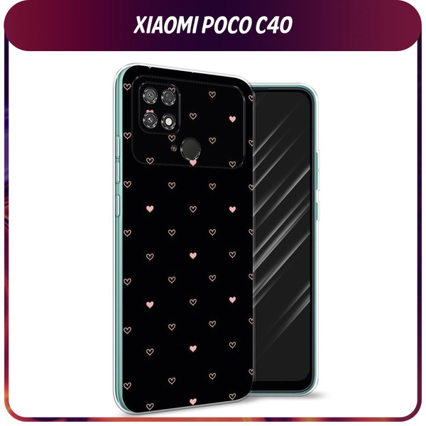 Силиконовый чехол на Xiaomi Poco C40 Сяоми Поко С40 Черный фон и сердечки купить с 4442