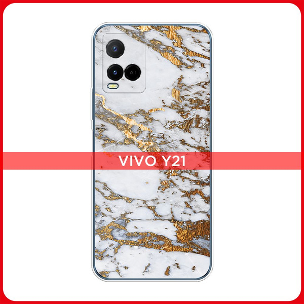 Силиконовый чехол на Vivo Y33s/Y21 / Виво Y33s/Y21 Белый мрамор с ...