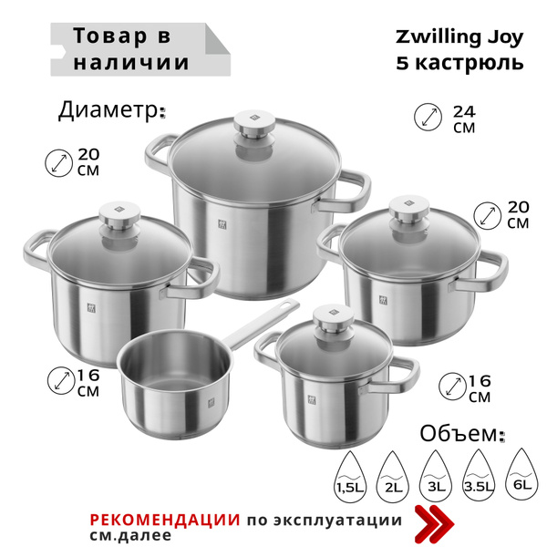 Набор кастрюль ZWILLING Joy - Pot set 5предм. Германия Кастрюли с ...