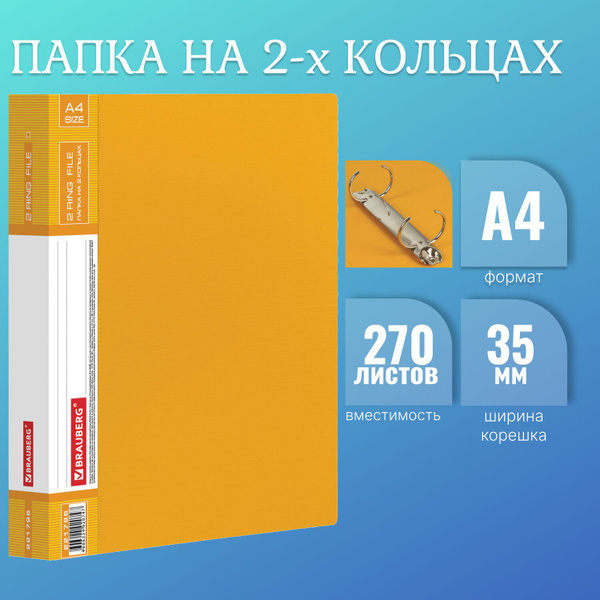 Папка на 2 кольцах для хранения бумаг/документов канцелярская офисная ...
