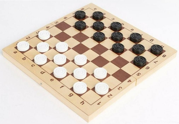 Шашки пластиковые с шахматной доской из дерева / Настольная игра на ...