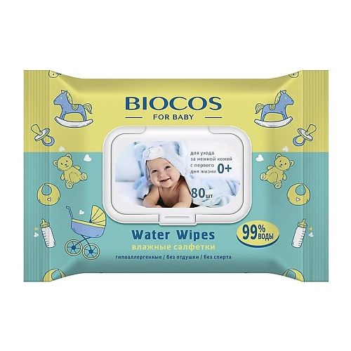 BIOCOS Влажные салфетки детские Water Wipes с клапаном, 80 шт. - купить ...