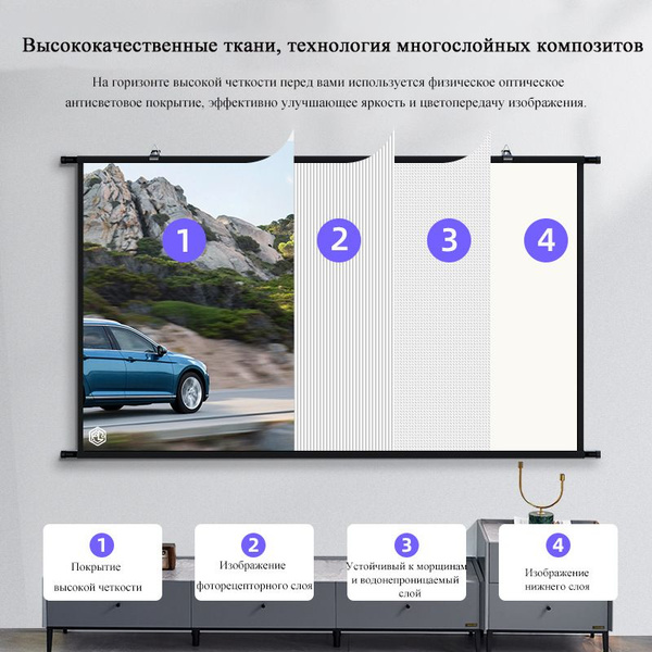 Экран для проектора 84 дюймов 16:9 Пълен ъгъл на гледане 160 градуса ...