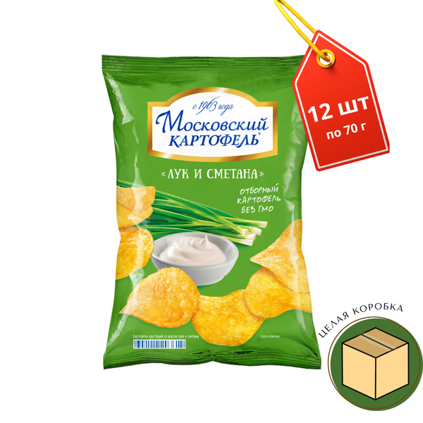 Чипсы Московский Картофель со вкусом Лука и сметаны 70 г х 12 упаковок ...