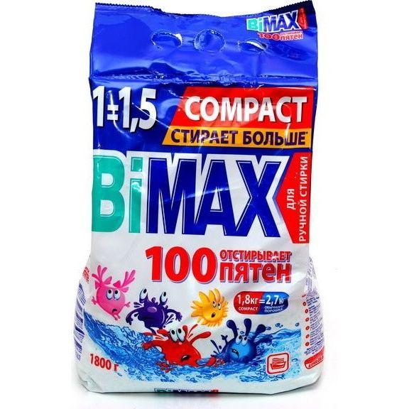 Стиральный порошок Bimax 100 пятен, ручной, 1800 гр - купить с ...