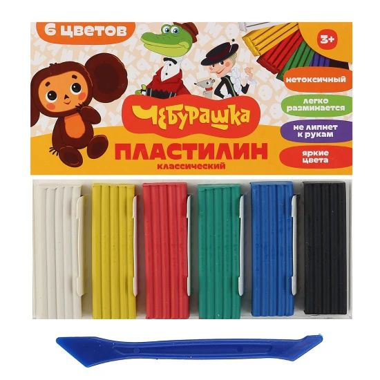 Пластилин 6 цветов, 120 гр, стек, картонная коробка, Союзмультфильм ...