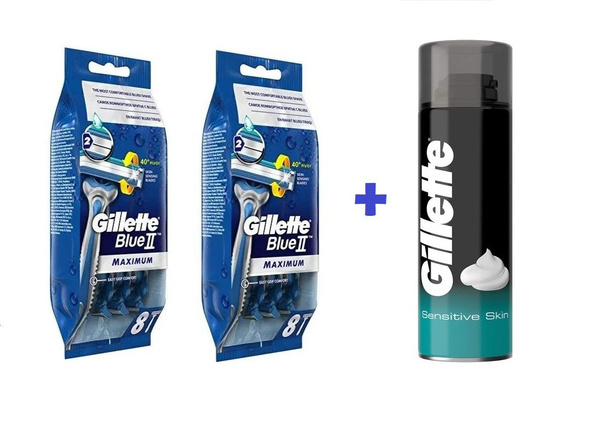 Gillette BlueII Maximum одноразовые мужские бритвы, 16шт + Пена для ...