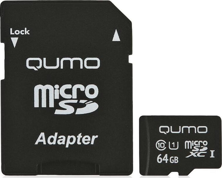 фото Карта памяти MicroSD 64GB Qumo Class 10 UHS-I + SD адаптер