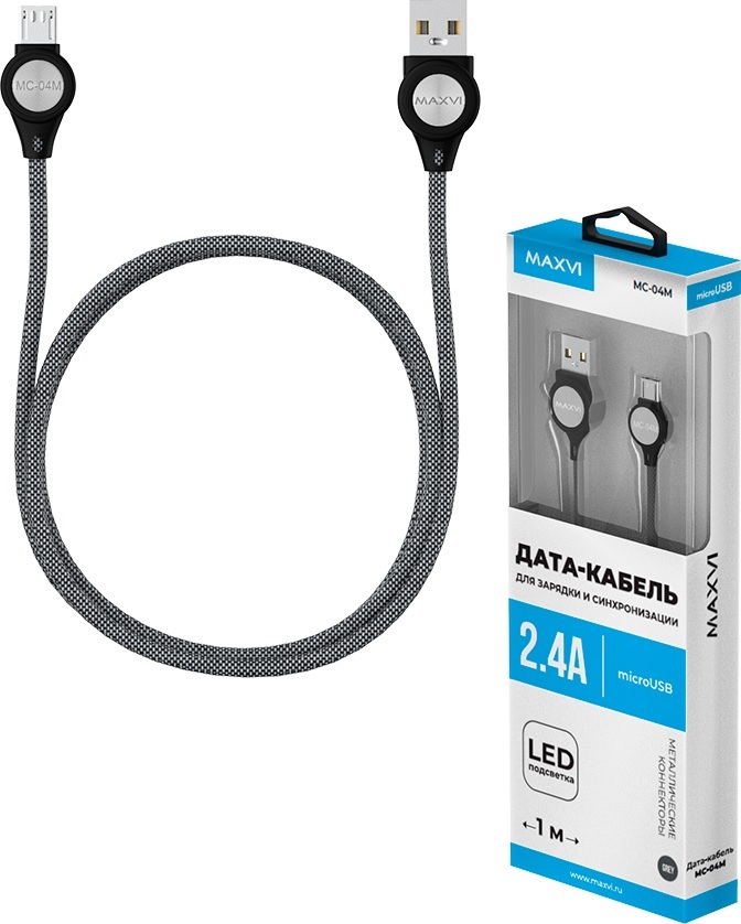 фото Кабель MAXVI MC- 04M, micro USB-USB,2.4A, 1m, Grey