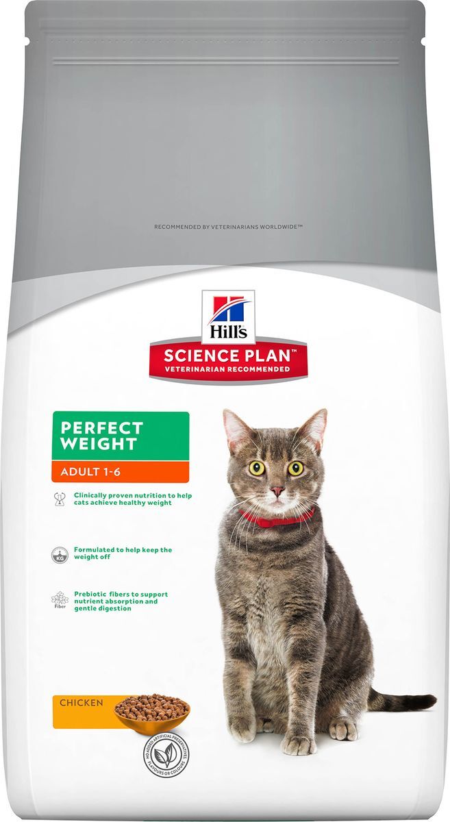 фото Корм сухой Hill's Science Plan Perfect Weight для кошек старше 1 года, склонных к набору веса, с курицей, 1,5 кг