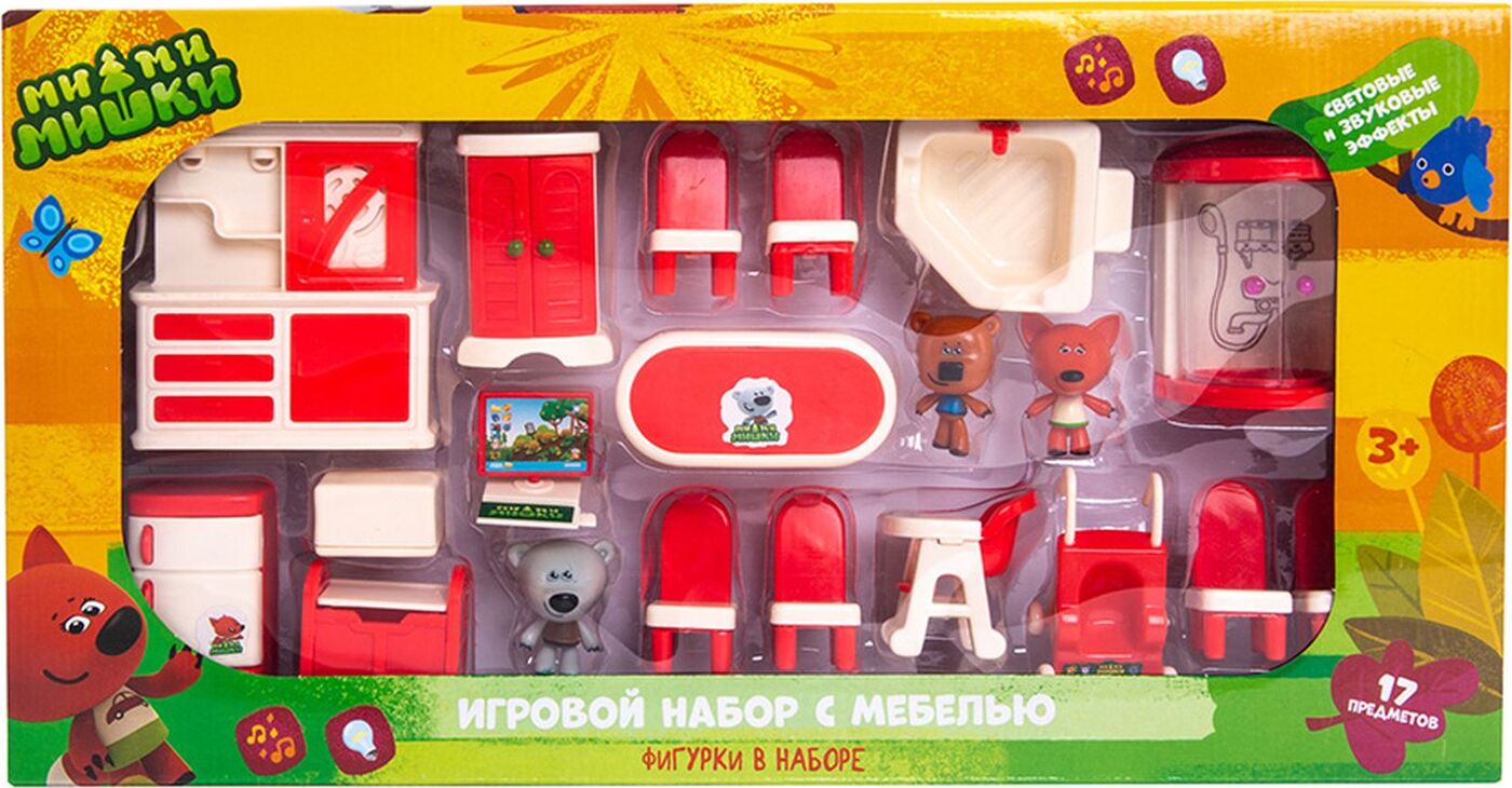 Игровой набор ми-ми-мишки, Кеша, тучка и Лисичка, 17 деталей интерьера