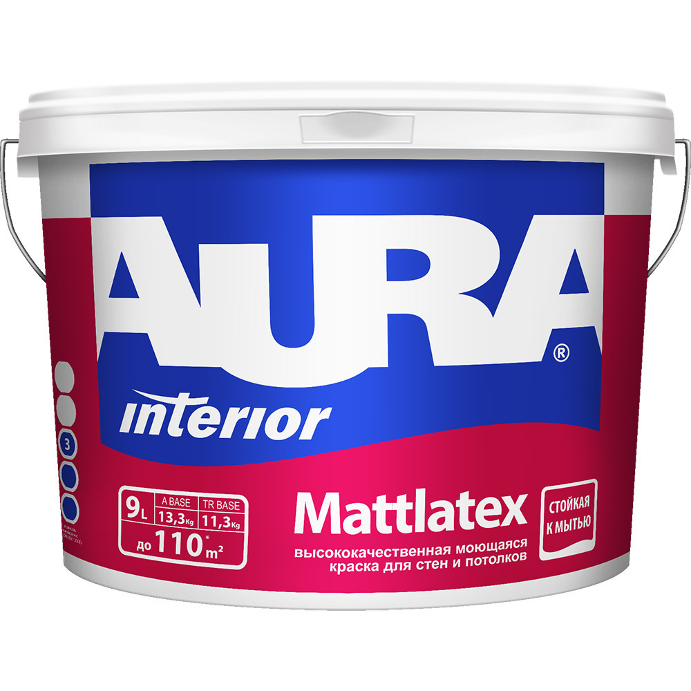 Краска моющаяся матовая белая Aura Mattlatex, 9л