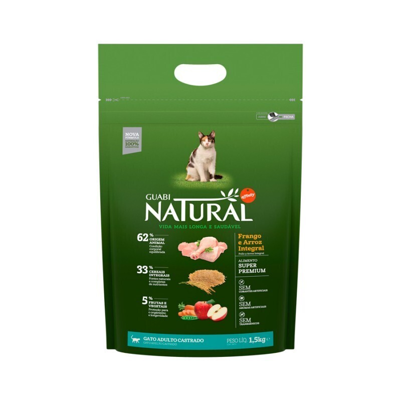GUABI NATURAL, сухой корм для кошек 1,5 кг кастраты с цыпленком и рисом ...
