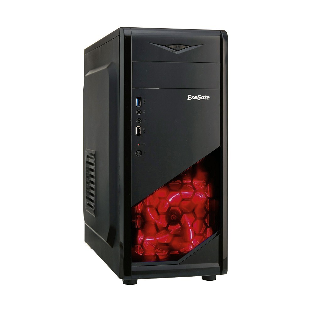 ExegateEX281255RUSКорпусMiditowerExeGateEVO-8207Black-Redlight,ATX,<безБП>,1*USB+1*USB3.0,HDAudio